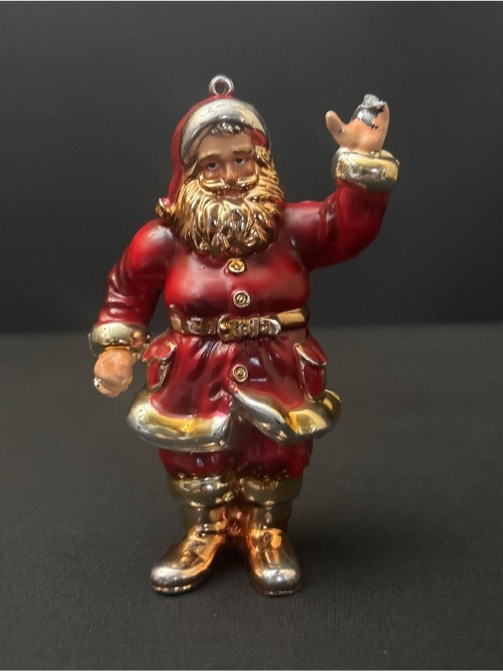 Santa Claus Christmas Vintage Ornament Red Gold Toned Glossy Belt Holiday Decor - Picture 2 of 13